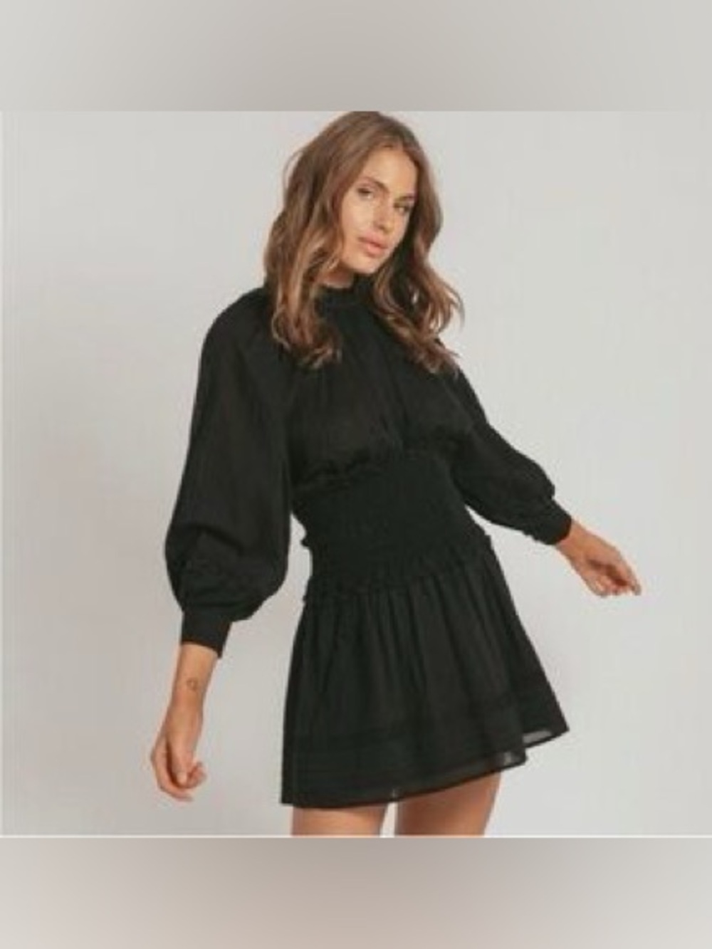 Cleobella Smocked Waist Black Mini Dress Size S